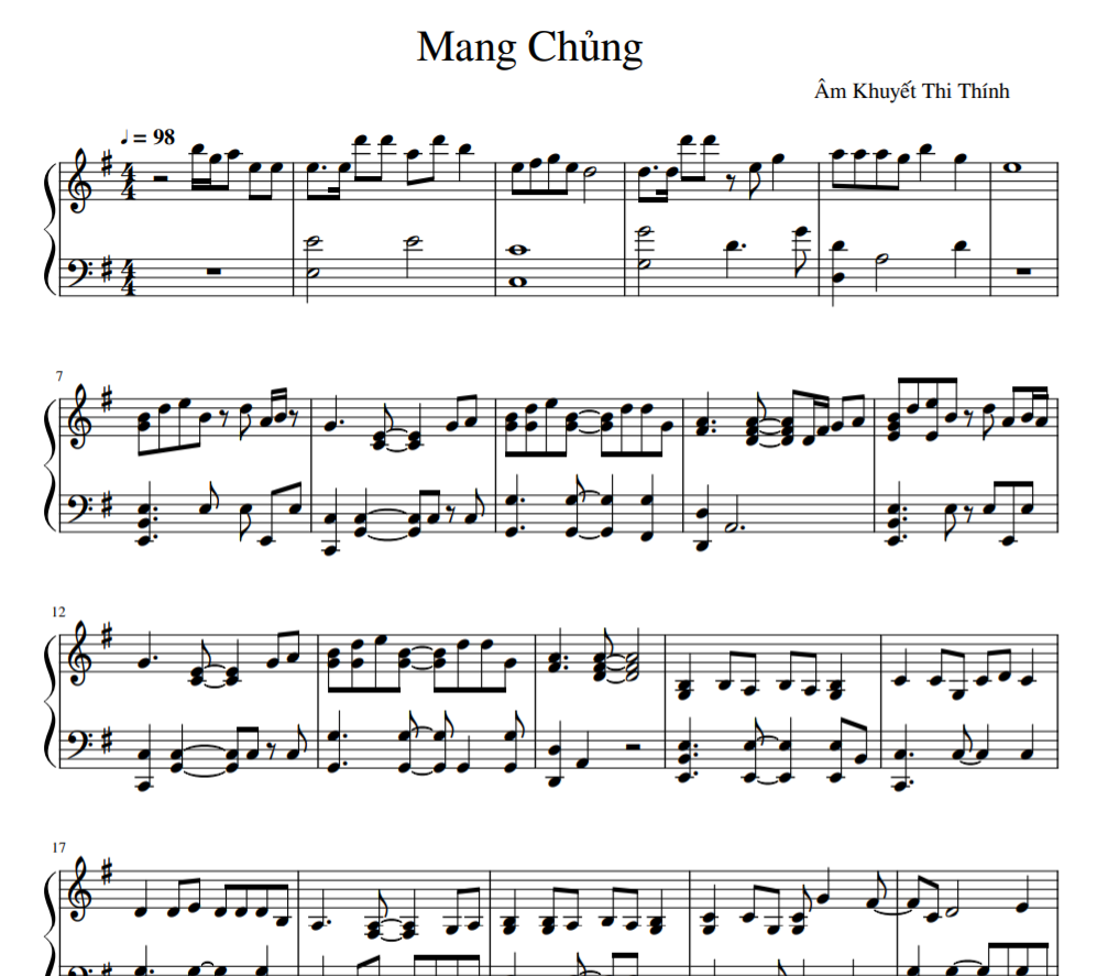 Mang Chủng sheet piano solo